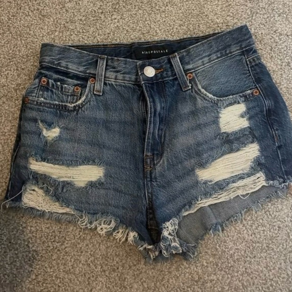 Aeropostale Vintage High Rise Shirty Distressed Blue Jean Shorts